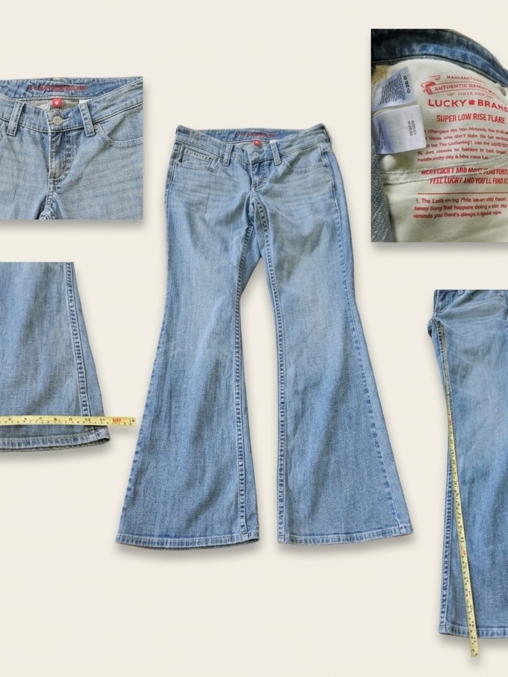 Vintage Lucky Brand Super Low Rise Flare Jeans Size6/28R Y2K Medium Wash 28x30